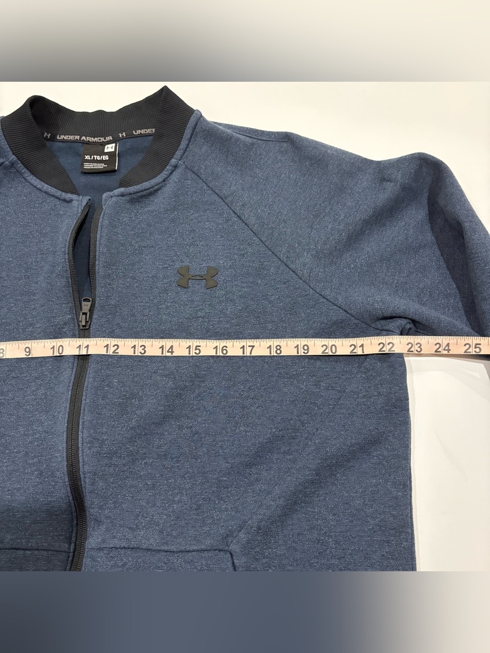 Under Armour Bomber Jacket XL Blue Full Zip Athletic Track Sweatshirt Men’s - Picture 8 of 9